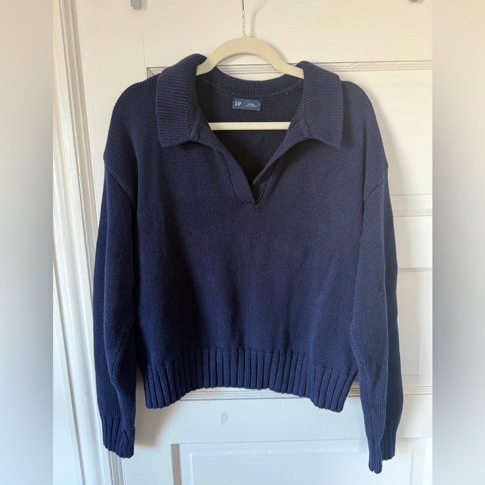 Gap 100% cotton collared navy sweater